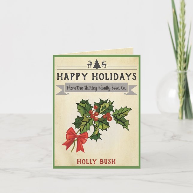 Vintage Holly Christmas Card (Front)