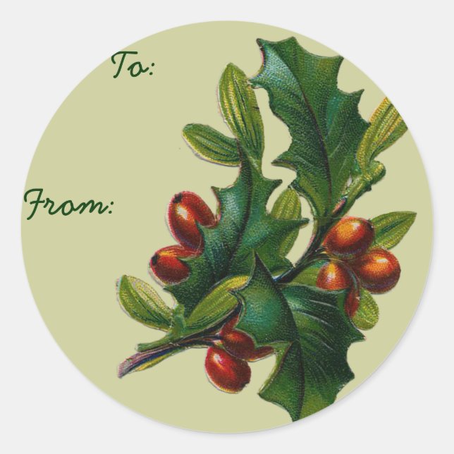 Vintage Holly Christmas Gift Tags (Front)