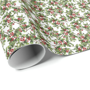 Vintage Holly Christmas Holiday Gift Wrap