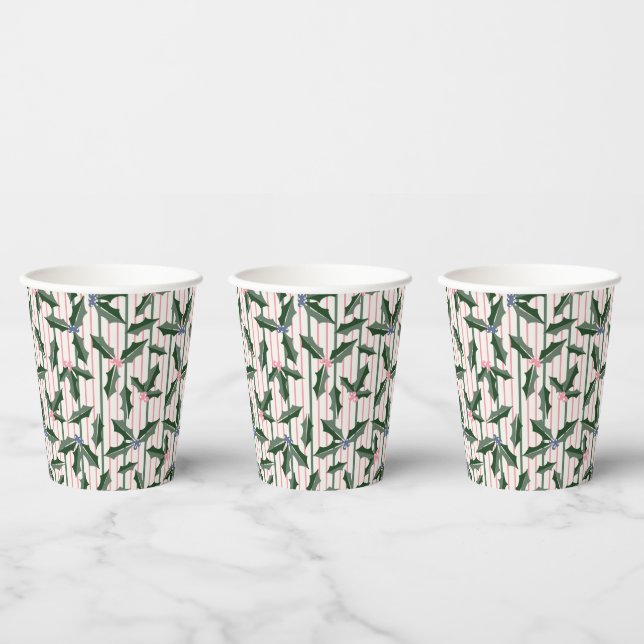 Vintage Holly Holiday Paper Cups (Multi)