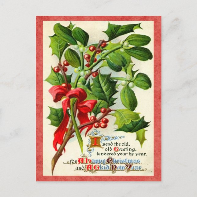 Vintage Holly Holiday Postcard (Front)