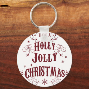 Vintage Holly Jolly Christmas Keychain