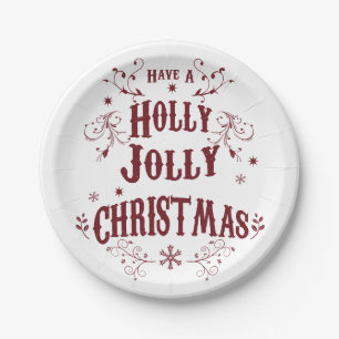 Vintage Holly Jolly Christmas Paper Plate