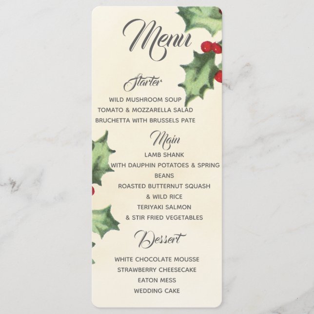 Vintage Holly Menu (Front)