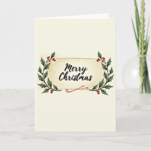 Vintage Holly Merry Christmas Card