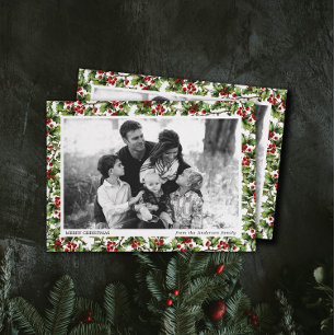Vintage Holly Photo Frame Christmas Invitation
