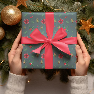 Vintage Holly Red Berries Christmas Holiday  Wrapping Paper