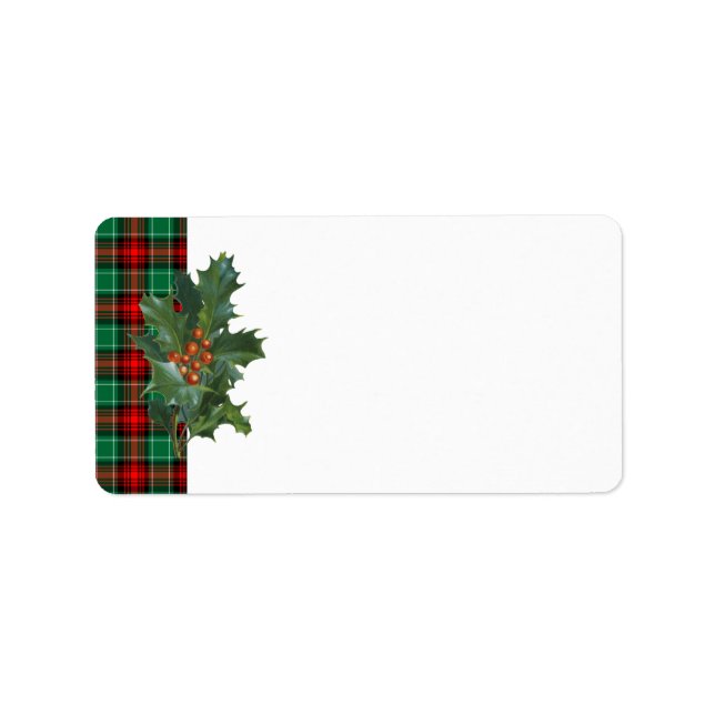 Vintage Holly Red Green Plaid Address Label (Front)