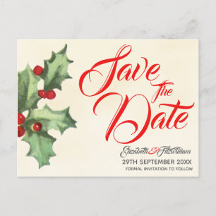 Vintage Holly Save the Date Postcard
