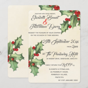 Vintage Holly Wedding Invitation