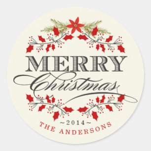 Vintage Holly Wreath Christmas Wreath Sticker