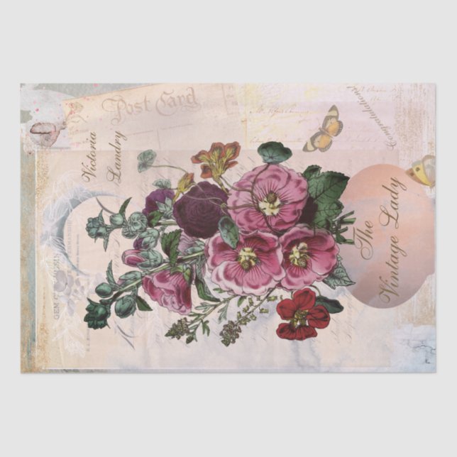 Vintage Hollyhock Bouquet with Letters Collage Tissue Paper (Front)