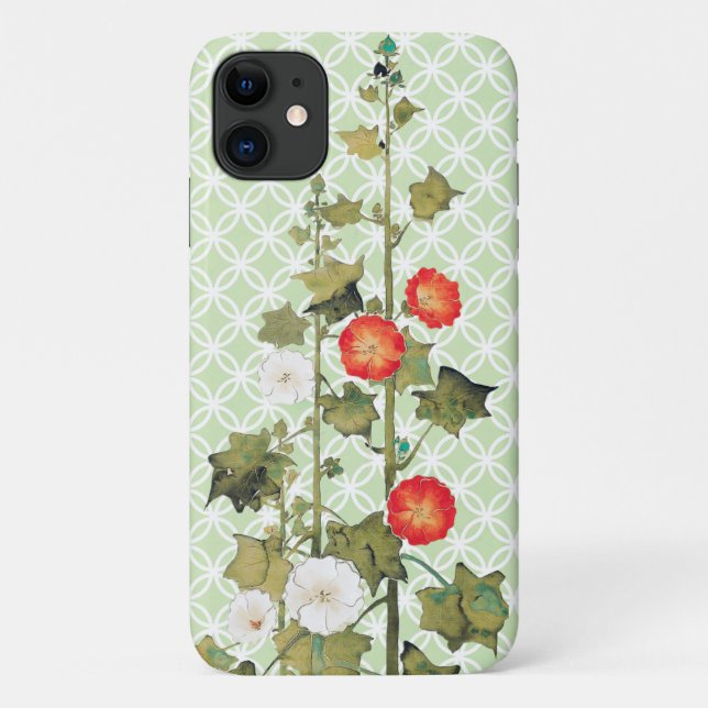 Vintage Hollyhock Flowers Art Phone Case (Back)