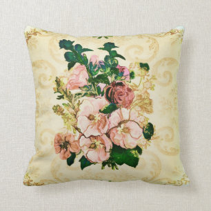 Vintage Hollyhocks Throw Pillow