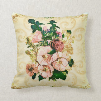 Vintage Hollyhocks Throw Pillow