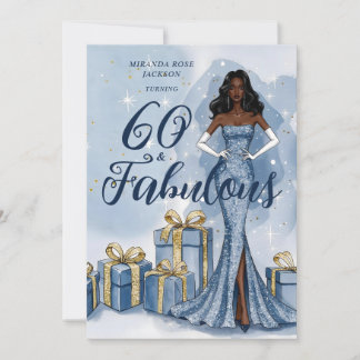 Vintage Hollywood Blue Glitter Birthday TMF26 Invitation