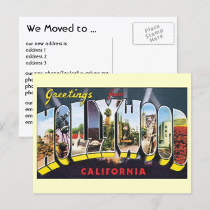 Vintage Hollywood, California, Change of Address Announcement Postcard