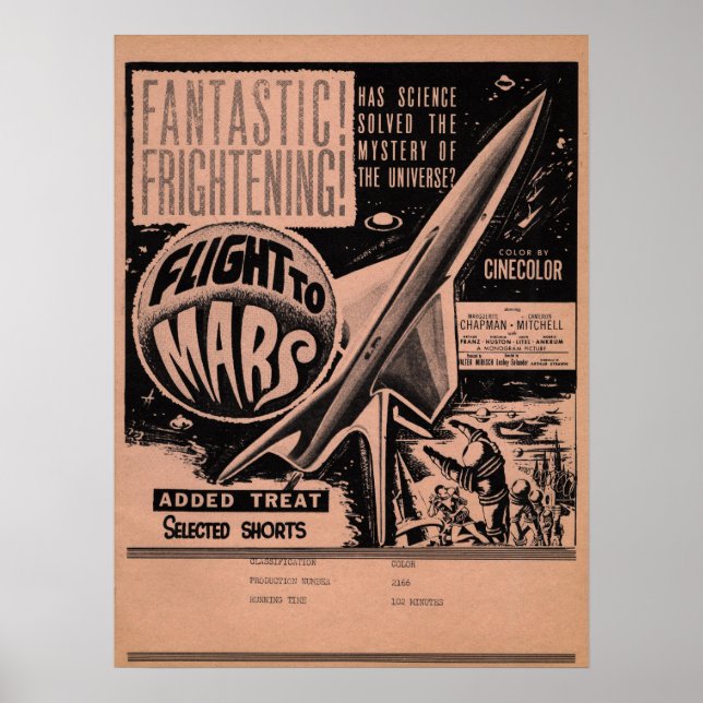 Vintage Hollywood Movie Poster Flight to Mars (Front)