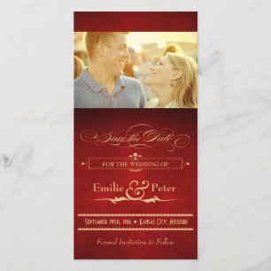Vintage Hollywood Poster Red & Gold Save the Date