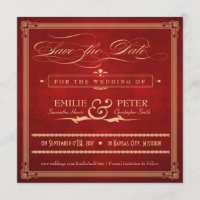 Vintage Hollywood Poster Red & Gold Save the Date