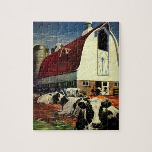 Vintage Holstein Milk Cows on Dairy Farm Business Jigsaw Puzzle