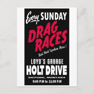 Vintage Holt Drive Drag Races sign Postcard