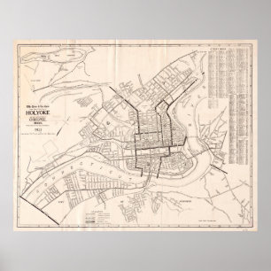 Vintage Holyoke & Chicopee MA Map (1921) Poster