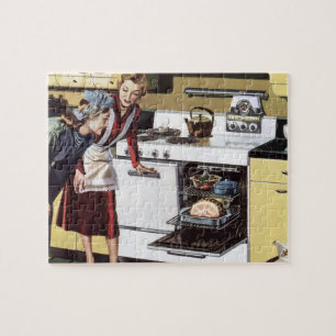 Vintage Home Interior, Mom in the Kitchen Cooking Jigsaw Puzzle
