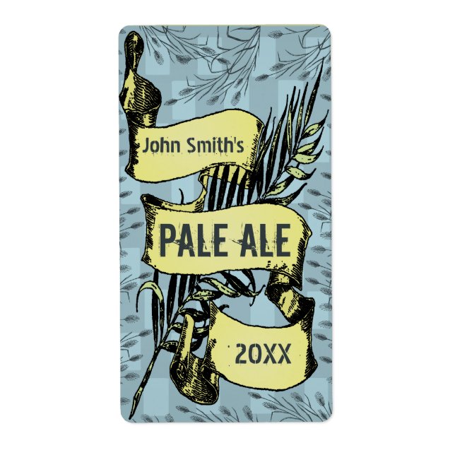 Vintage HomeBrewed Beer Label Scroll Blue (Front)