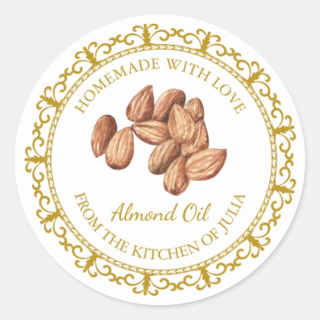 Vintage Homemade Almond Oil Label l White (Front)