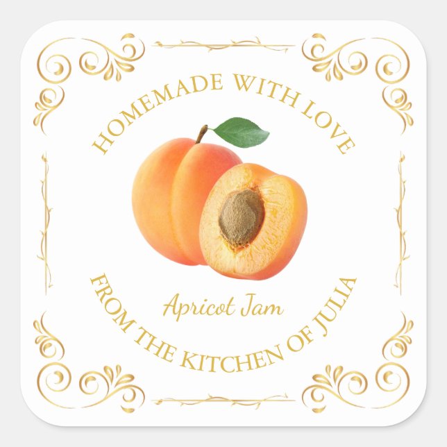 Vintage Homemade Apricot Jam Square Label (Front)