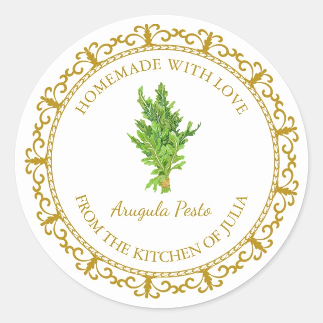 Vintage Homemade Arugula Pesto Label l White (Front)
