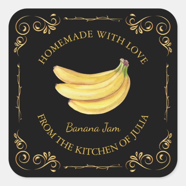 Vintage Homemade Banana Jam Square Label (Front)