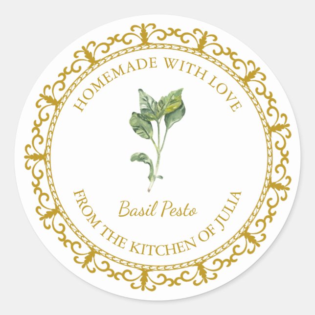 Vintage Homemade Basil Pesto Label l White (Front)