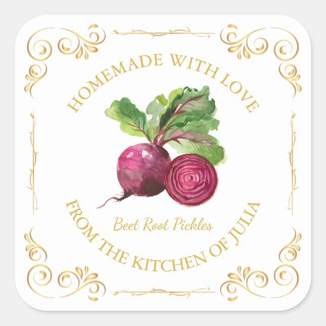 Vintage Homemade Beet Root Pickle Square Label (Front)