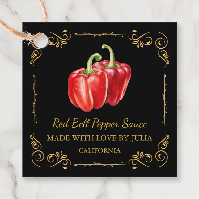 Vintage Homemade Bell Pepper Sauce Square Hang Tag (Front)