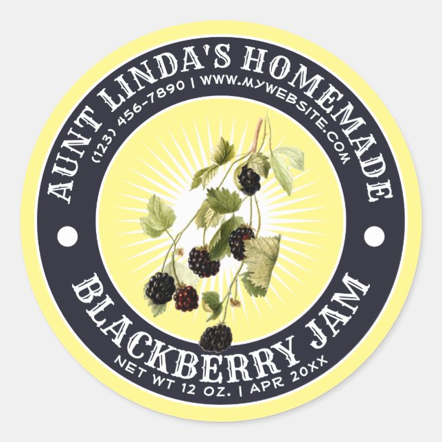 Vintage Homemade Blackberry Jam Label Template (Front)