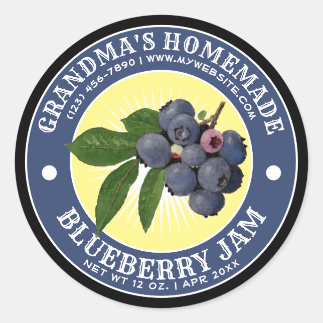 Vintage Homemade Blueberry Jam Label Template (Front)