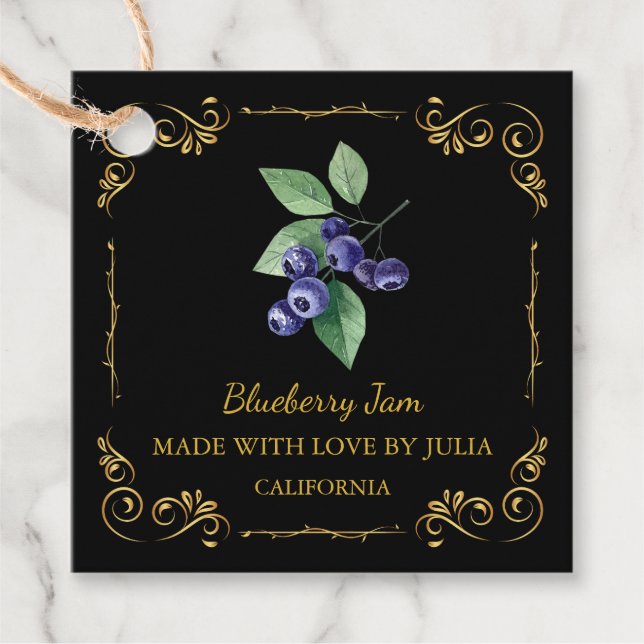 Vintage Homemade Blueberry Jam Square Hang Tag (Front)