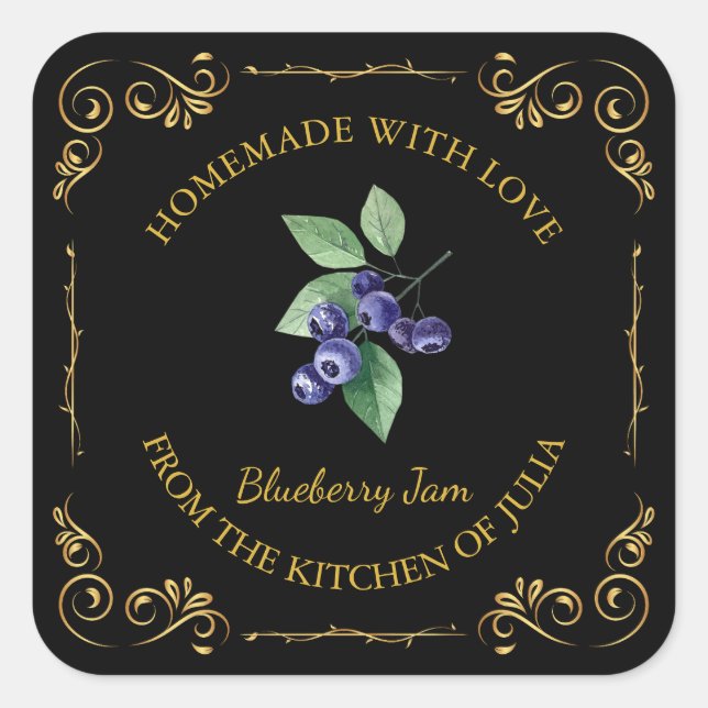 Vintage Homemade Blueberry Jam Square Label (Front)