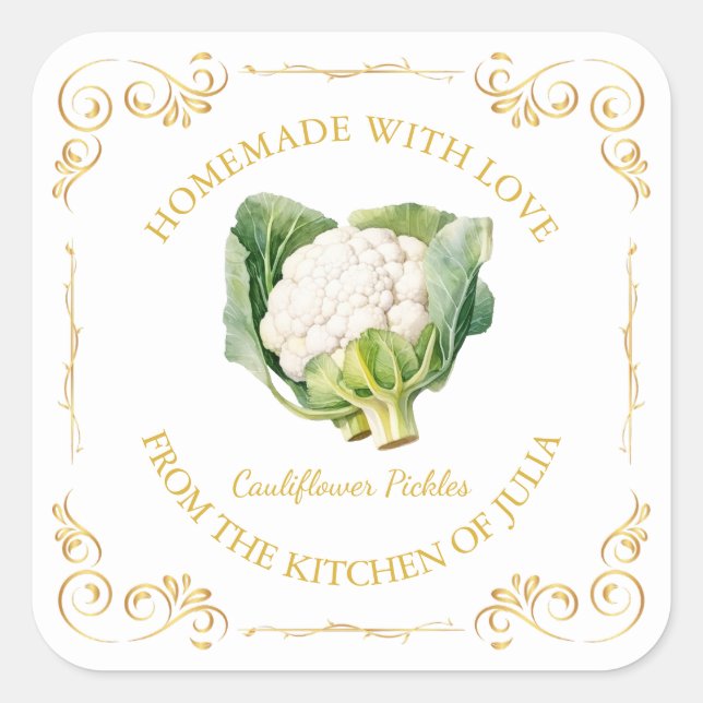 Vintage Homemade Cauliflower Pickle Square Label (Front)