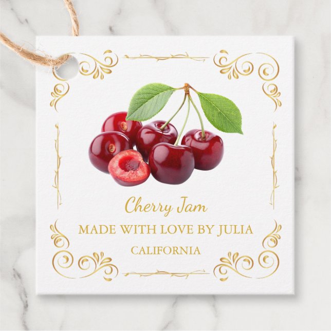 Vintage Homemade Cherry Jam Square Hang Tag (Front)