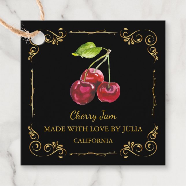 Vintage Homemade Cherry Jam Square Hang Tag (Front)