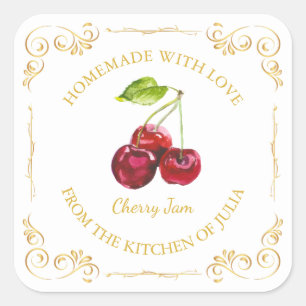 Vintage Homemade Cherry Jam Square Label