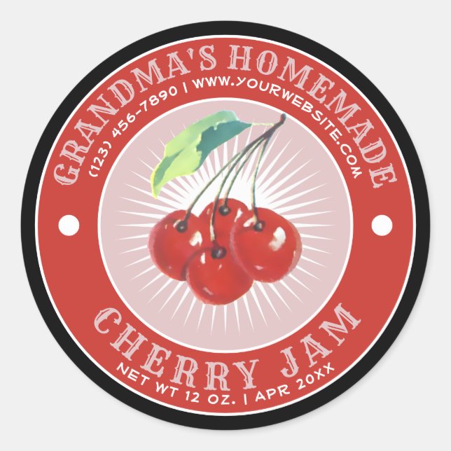 Vintage Homemade Cherry Jam Template Classic Round Sticker (Front)