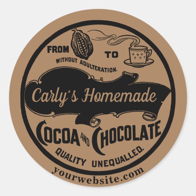 Vintage Homemade Cocoa & Chocolate Template Classic Round Sticker (Front)