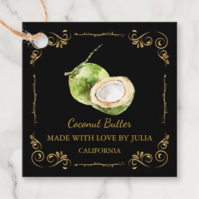 Vintage Homemade Coconut Butter Square Hang Tag (Front)