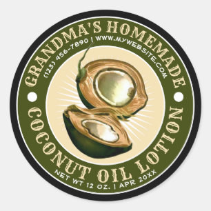 Vintage Homemade Coconut Oil Lotion Template Classic Round Sticker