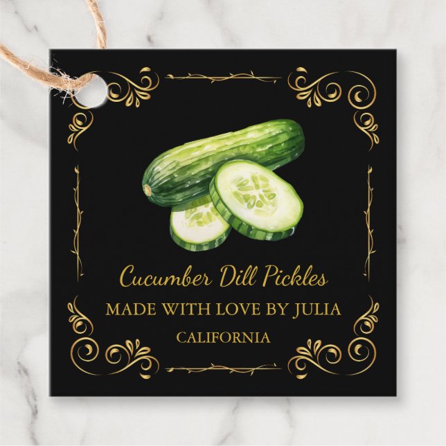 Vintage Homemade Cucumber Pickle Square Hang Tag (Front)