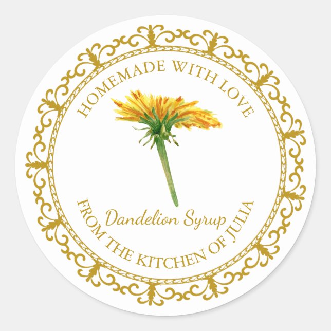 Vintage Homemade Dandelion Syrup Label l White (Front)